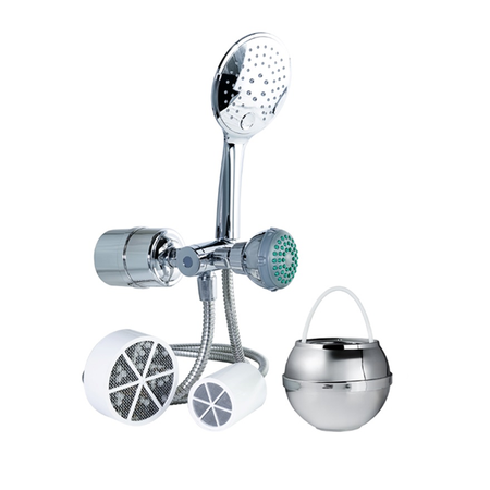 Chrome Combo Shower Filter and Bath Ball Bundle - - Crystal Quest Water Filters