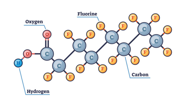 Diagram of a PFAS molecule showing the carbon-fluorine bond structure