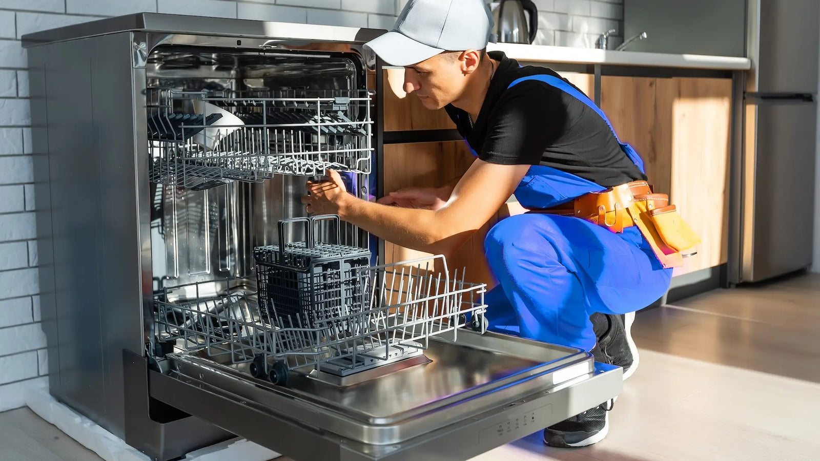 man fixing dishwasher machine