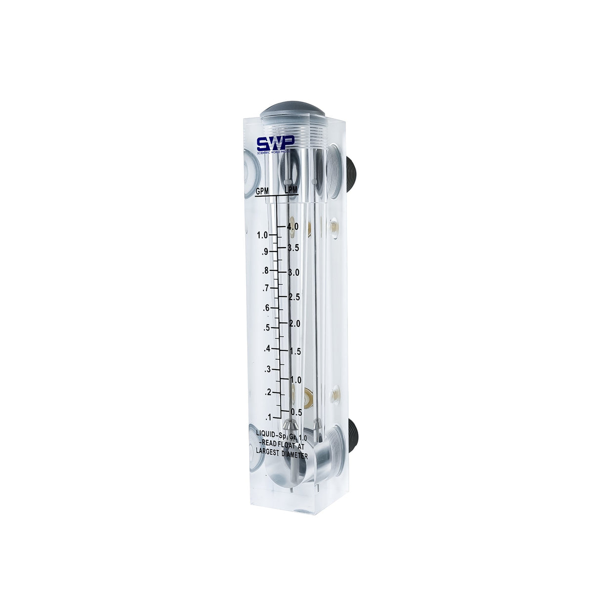 Panel Flow Meter, clear 0.1 to 1 GPM model with GPM and LPM scale