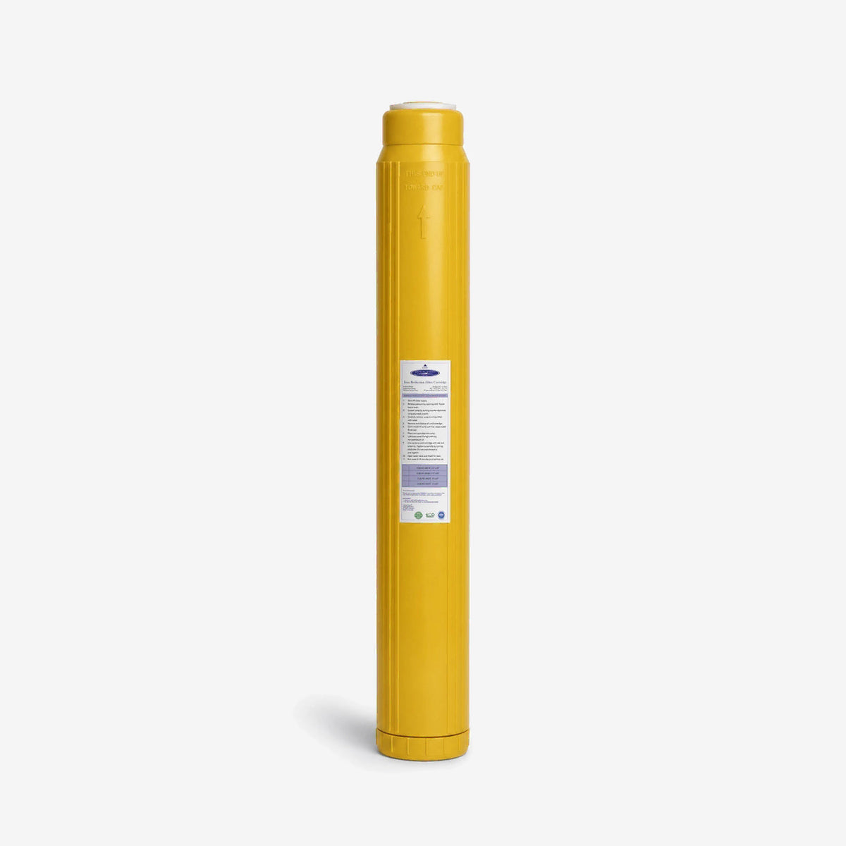 Iron Filter Cartridge, 2-7/8 x 20 inch single tall slim yellow cartridge with white label