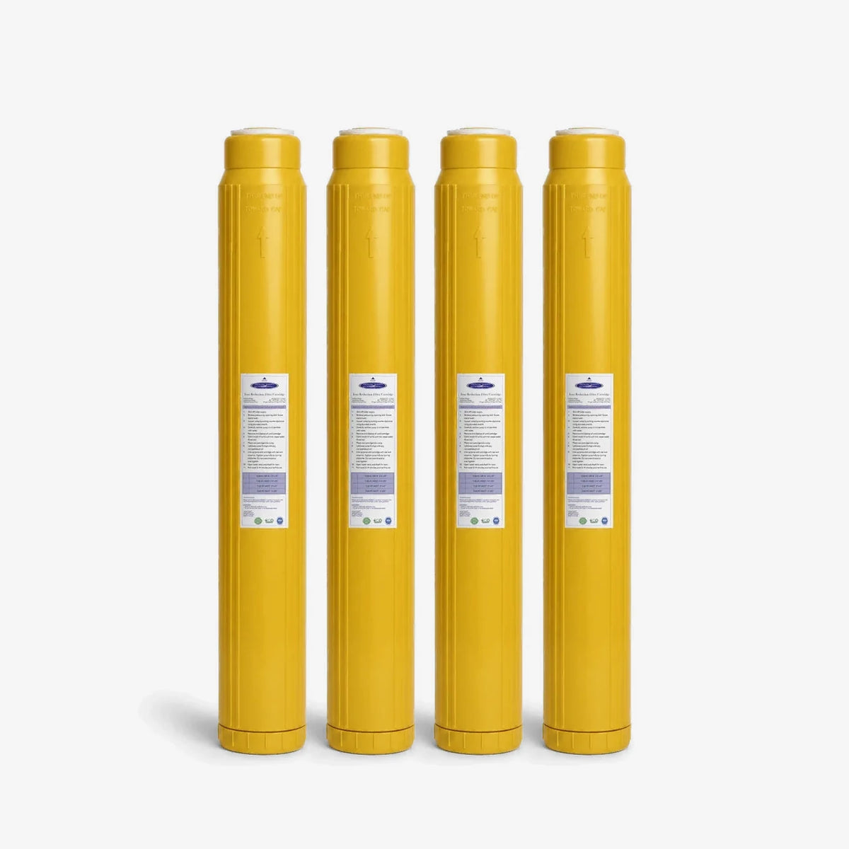 Iron Filter Cartridge, 2-7/8 x 20 inch pack of four tall slim yellow cartridges with white labels