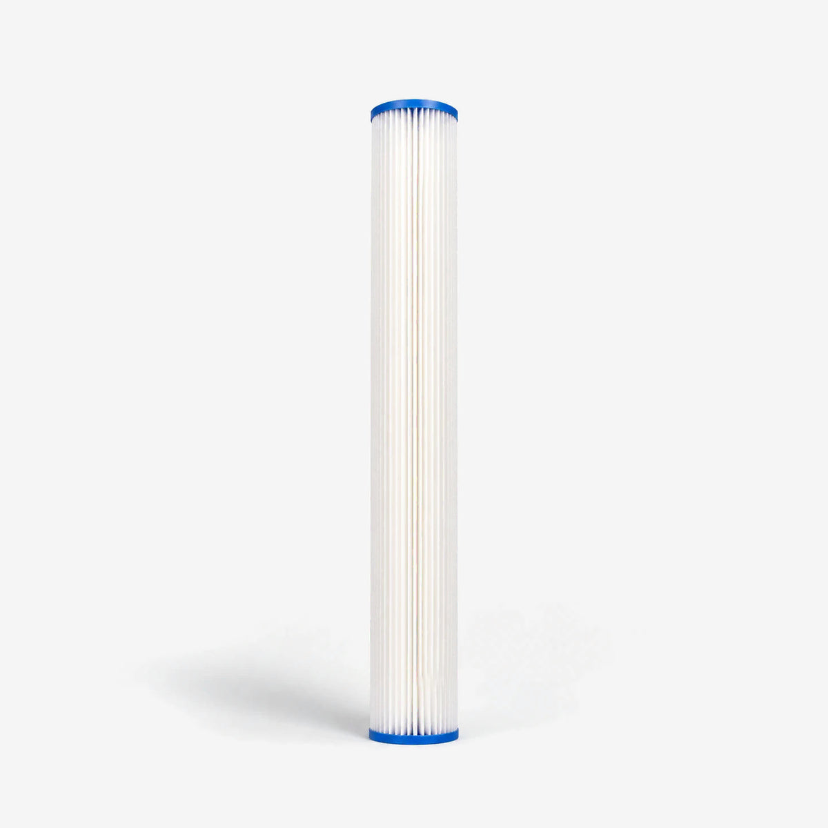 Pleated Cellulose Sediment Cartridge, 2-7/8 x 20 inch single tall slim white pleated cartridge with blue end caps