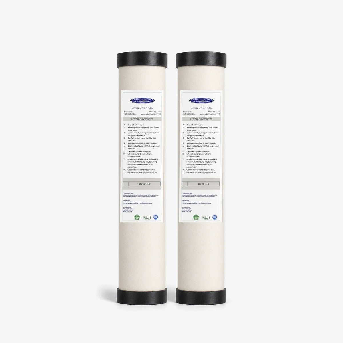 2-7/8" x 9-3/4" / Pack of 2 Ceramic Water Filter Cartridge - Water Filter Cartridges - Crystal Quest®
