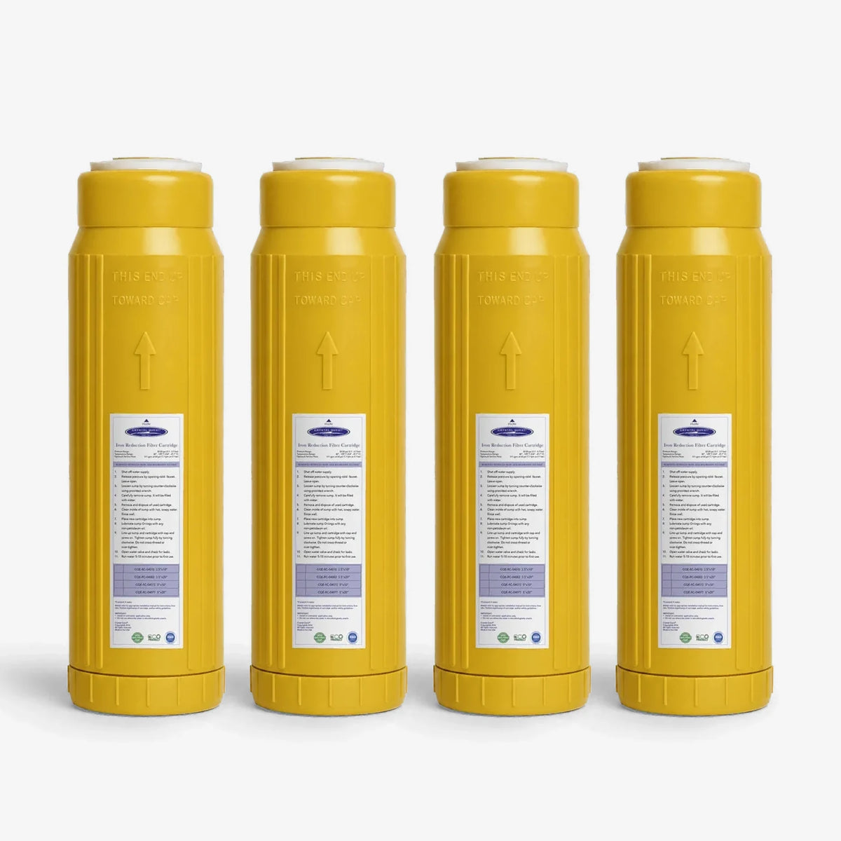 Iron Filter Cartridge, 2-7/8 x 9-3/4 inch pack of four yellow cartridges with white labels