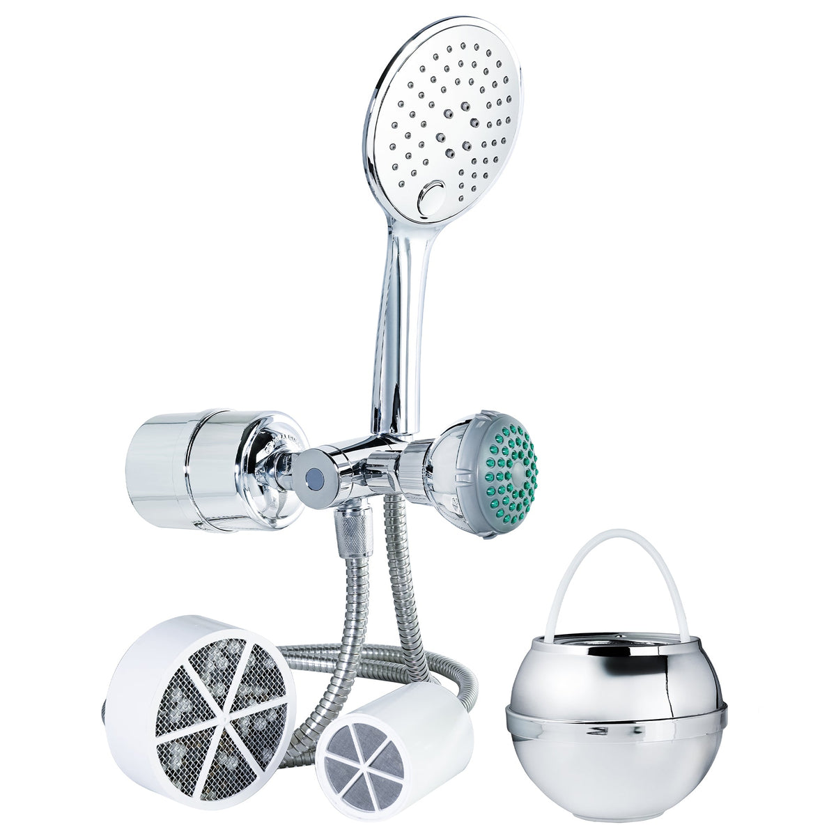 2-in-1 Combo Shower Filter and Bath Ball Bundle - - Crystal Quest Water Filters