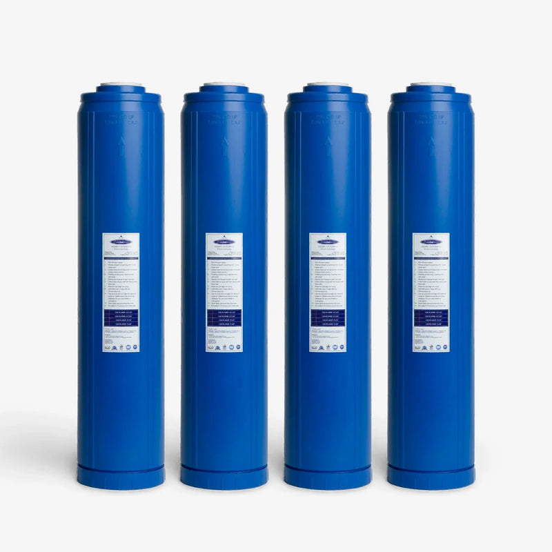 SMART Filter Cartridge, pack of four 4-5/8 x 20 inch blue cartridges, front view