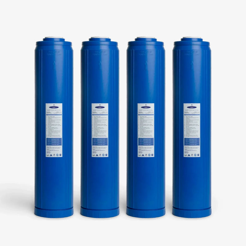 SMART Filter Cartridge, pack of four 4-5/8 x 20 inch blue cartridges, front view