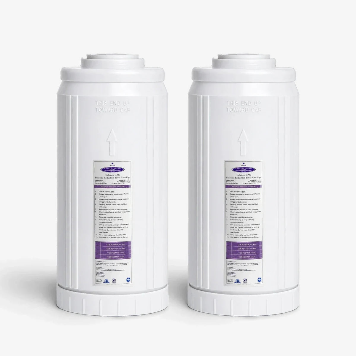 4-5/8” x 9-3/4” / Pack of 2 Calcium GAC Fluoride Reduction Filter Cartridge - Water Filter Cartridges - Crystal Quest®