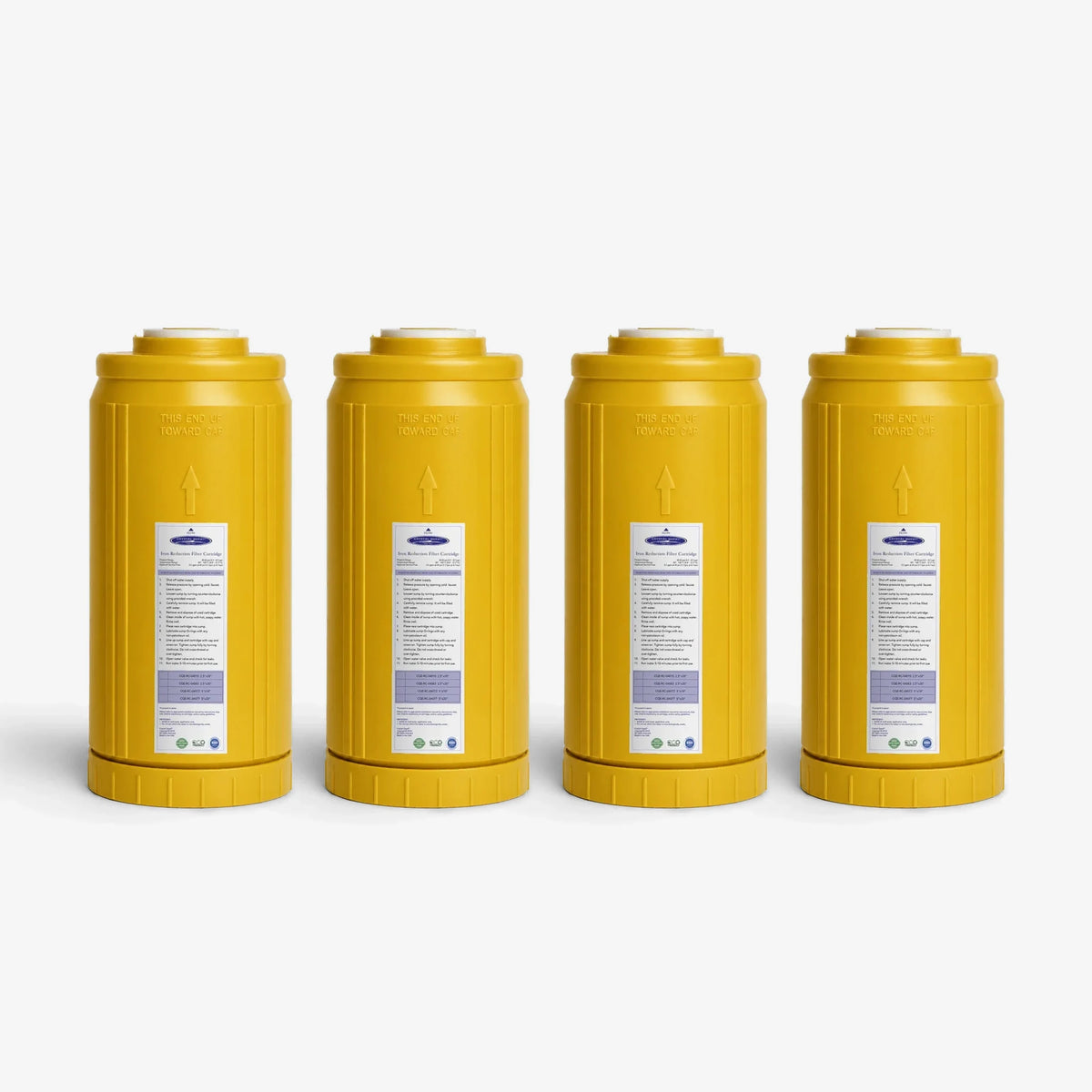 Iron Filter Cartridge, 4-5/8 x 9-3/4 inch pack of four wide yellow cartridges with white labels