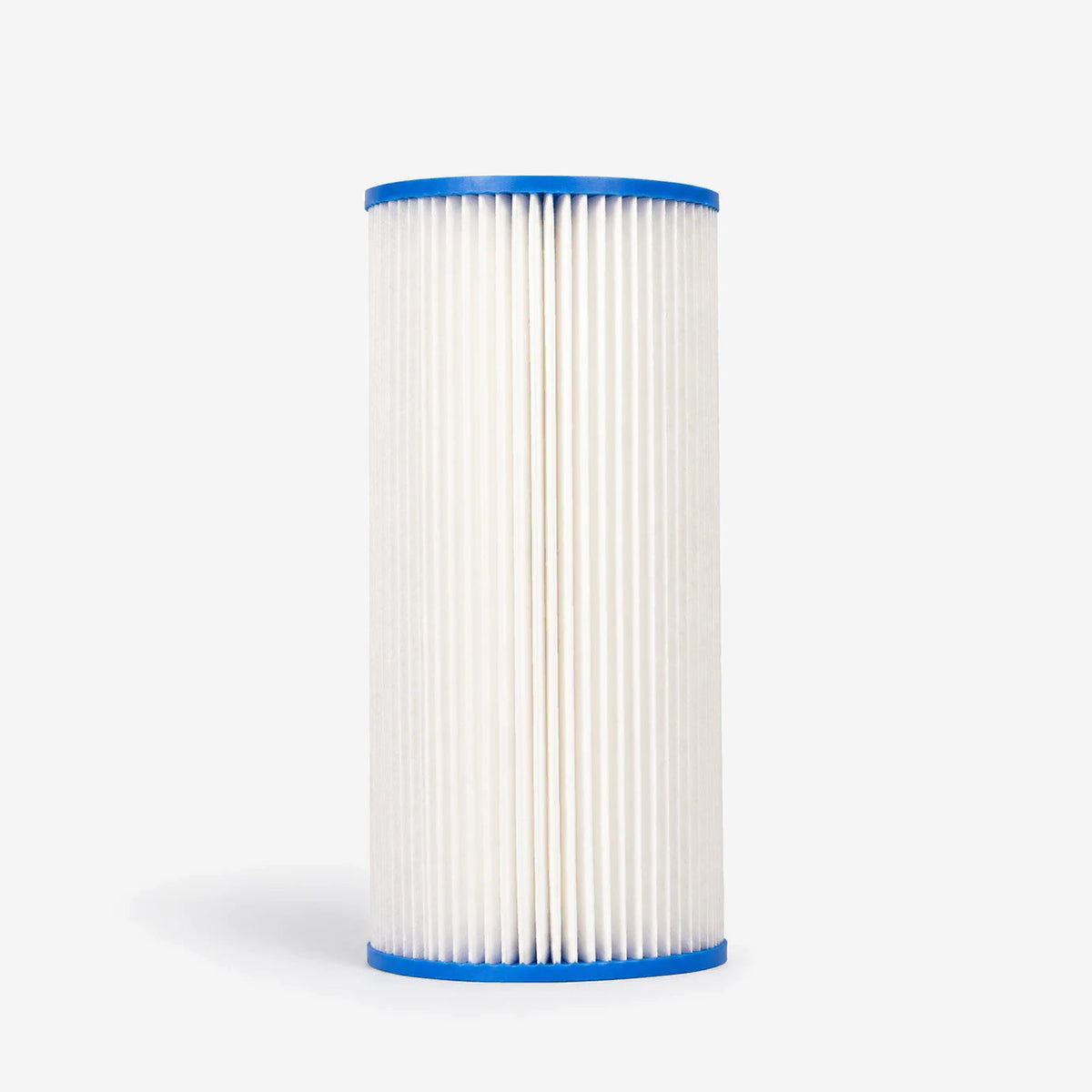 Pleated Cellulose Sediment Cartridge, 4-5/8 x 9-3/4 inch single wide white pleated cartridge with blue end caps