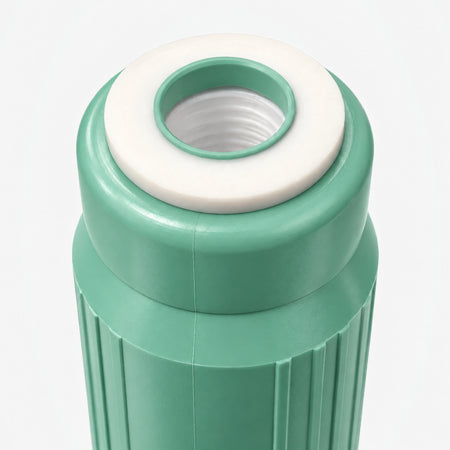 Alkalize/Ionizer, Mineralizer & Oxidation Cartridge, 2-7/8 inch size: close-up of the top cap and white gasket around the threaded center port
