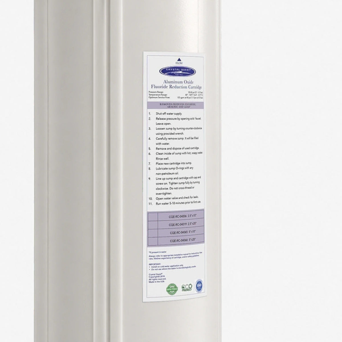 Aluminum Oxide Fluoride Reduction Filter Cartridge - Water Filter Cartridges - Crystal Quest®