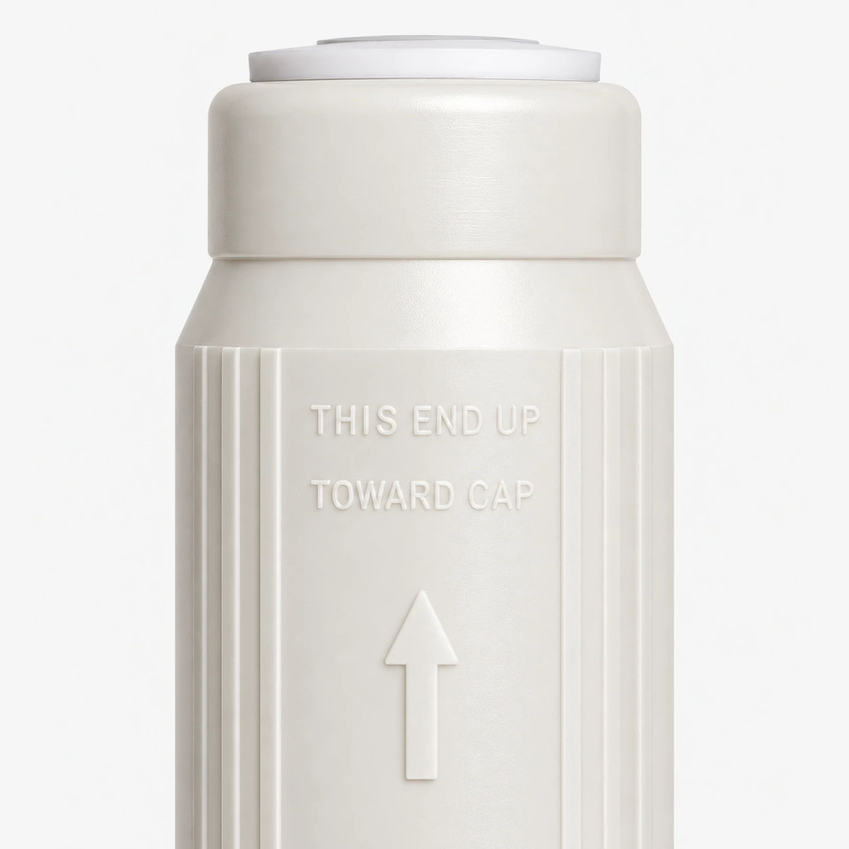Arsenic Removal Filter Cartridge, 2-7/8 inch size: close-up of the molded THIS END UP TOWARD CAP marking and arrow