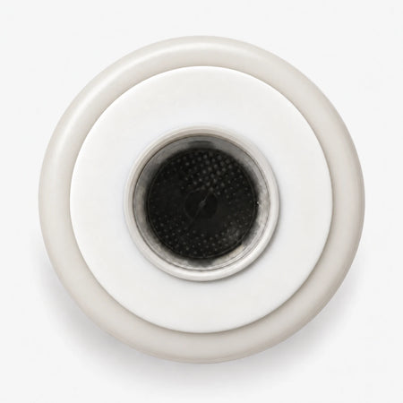 Arsenic Removal Filter Cartridge, 2-7/8 inch size: top end seen straight on, white seal ring around the center port