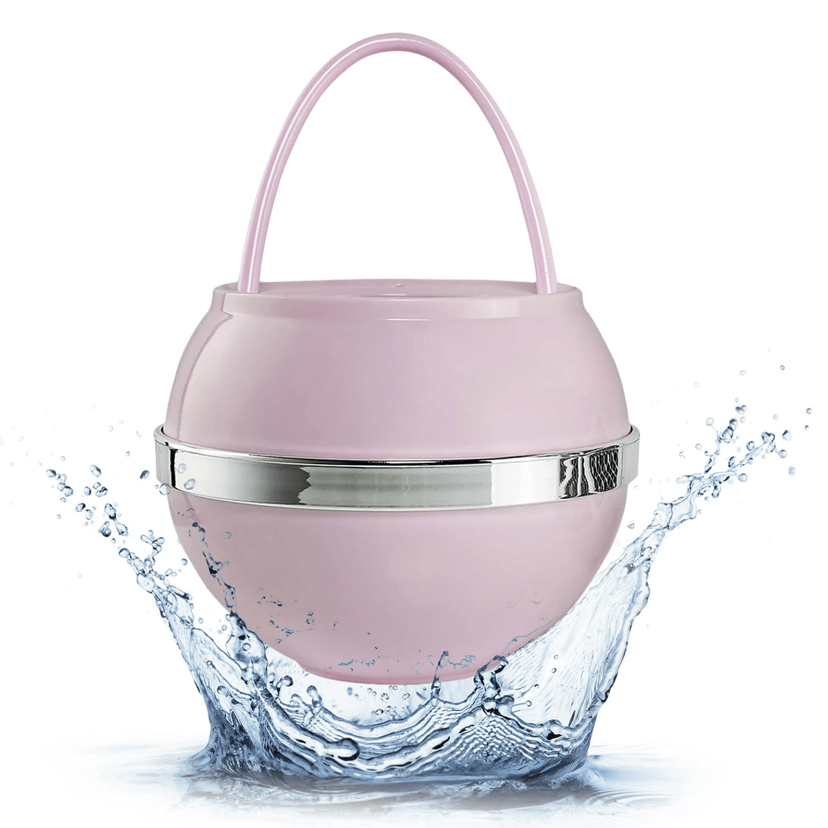 Pink Bath Ball Filter with pink handle in a water splash