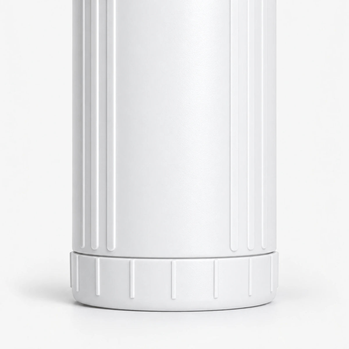Calcium GAC Fluoride Reduction Filter Cartridge, 2-7/8 inch size: close-up of the ribbed lower body and bottom band