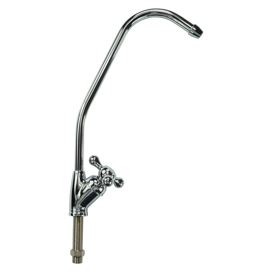 Chrome Faucet with 1/4" Tube (European Cross Handle) - Parts - Crystal Quest Water Filters