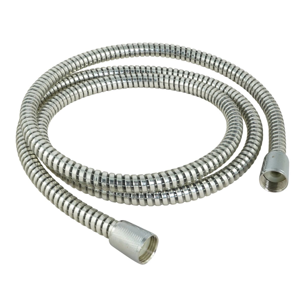 Metal Shower Hose, 70 inch chrome hose coiled with knurled metal end fittings