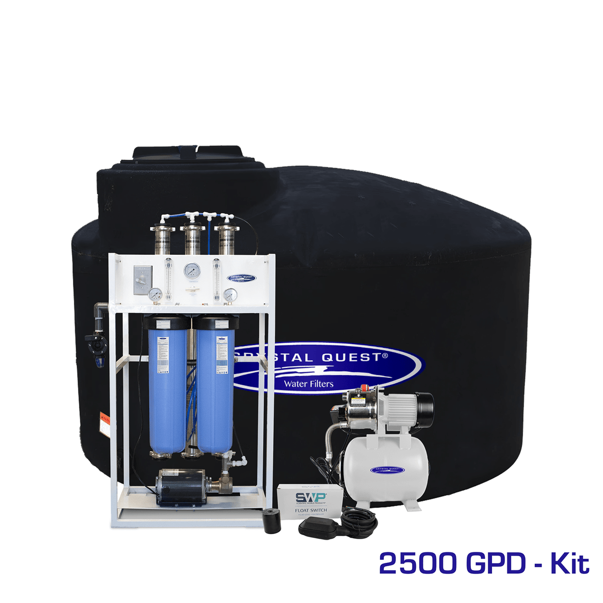 Commercial Mid-Flow RO System, 2,500 GPD kit with low profile storage tank, booster pump and float switch