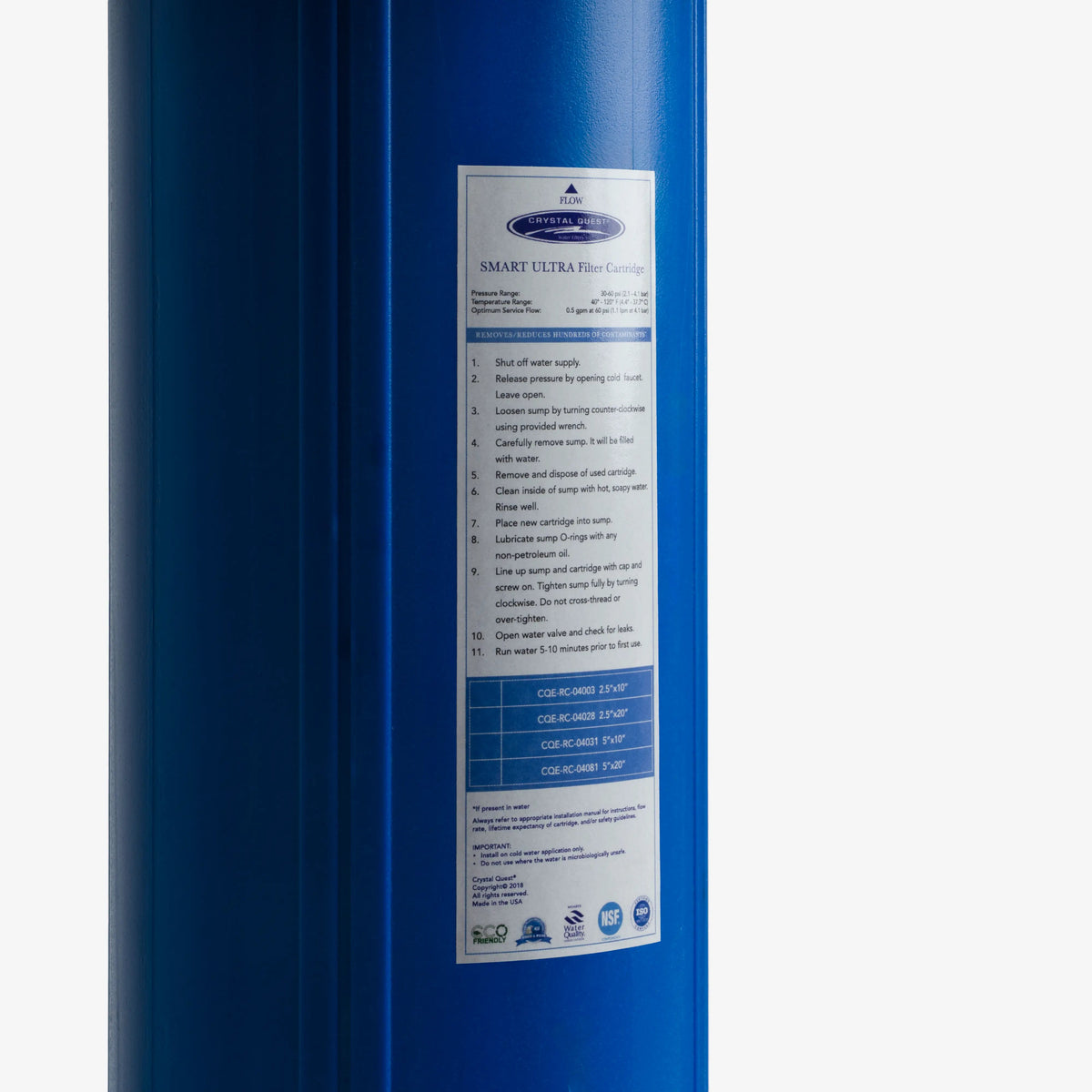 SMART Filter Cartridge, close-up of the authentic product label.