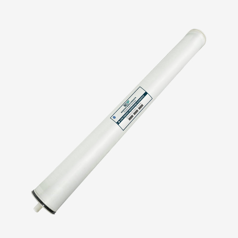 2.5 x 14 inch Freshwater Reverse Osmosis Membrane, white wrapped membrane element, side view