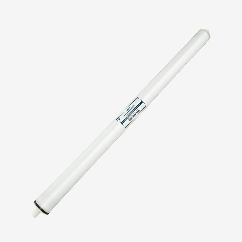 2.5 x 40 inch Freshwater Reverse Osmosis Membrane, long white wrapped membrane element, side view