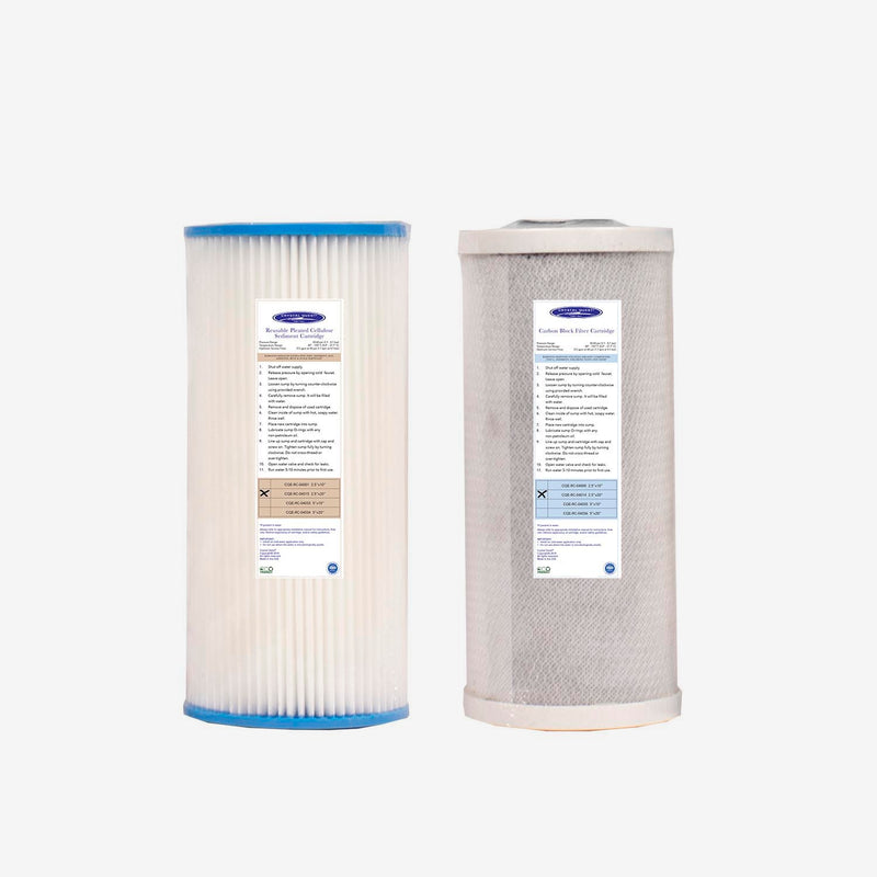 500/1000 GPD Whole House RO Filter Pack, wide pleated sediment cartridge and carbon block cartridge