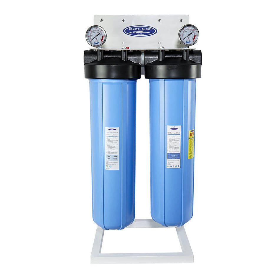 Double / 1" / With System Stand Big Blue Whole House Water Filter, Nitrate Removal (4-6 GPM | 1-2 people) - Whole House Water Filters - Crystal Quest