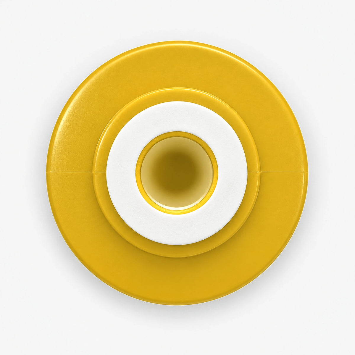 Iron Filter Cartridge, top view of the wide yellow end cap with white gasket and center opening