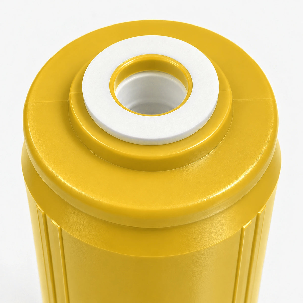 Iron Filter Cartridge, close-up of the wide yellow top end with white gasket around the center opening