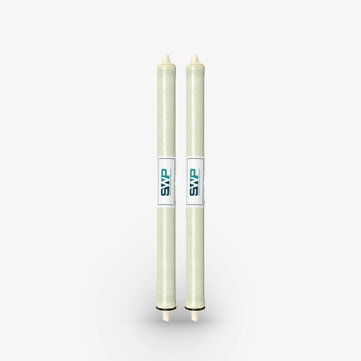 2.5" x 40" Brackish Water Reverse Osmosis Membrane, pack of two light green elements with labels standing upright