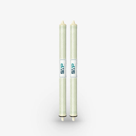 2.5" x 40" Brackish Water Reverse Osmosis Membrane, pack of two light green elements with labels standing upright