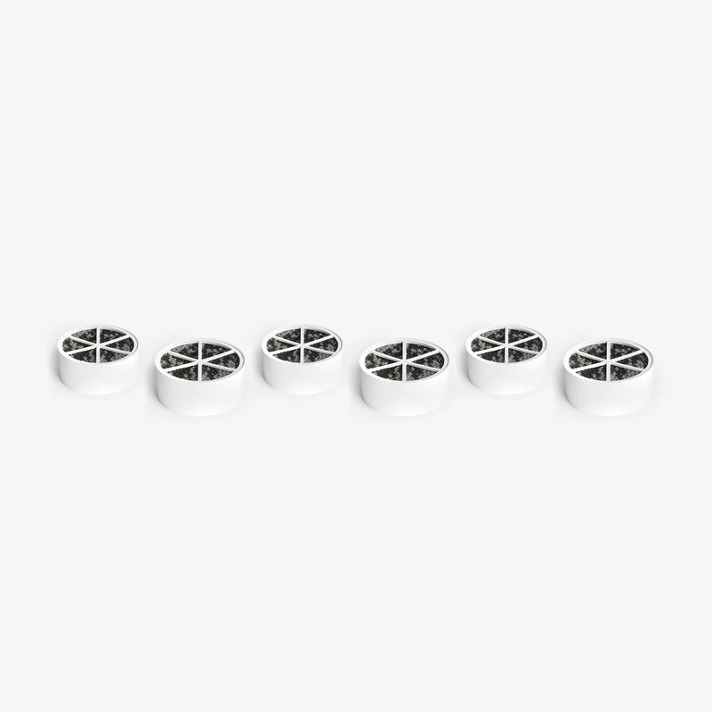 Bath Ball Replacement Cartridge, pack of six round white cartridges with six-section mesh faces