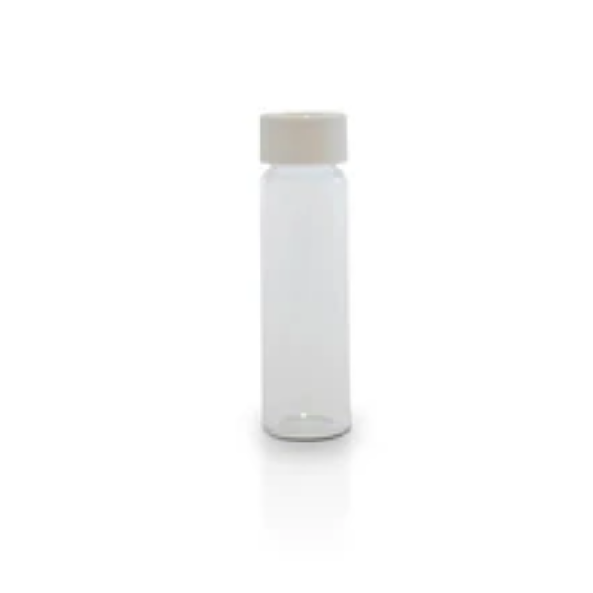 Radon Water Test, clear sample vial with white cap, close-up