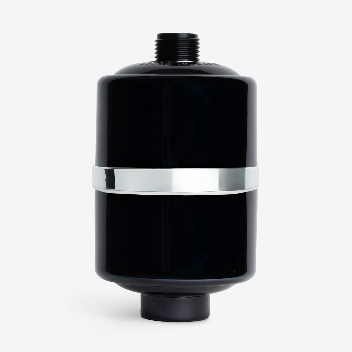Shower Filter in black with chrome band, filter only without shower head, straight front view