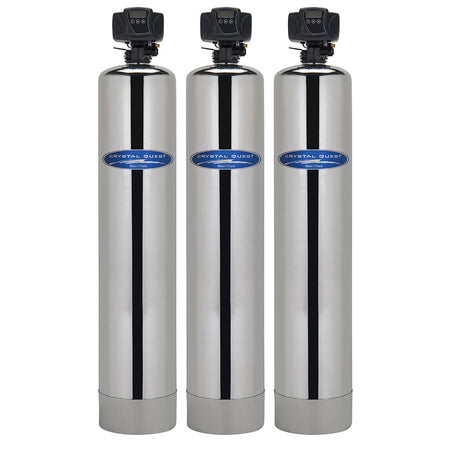 Stainless Steel / SMART + Fluoride + Softener / Automatic Whole House Inline Water Filter - Whole House Water Filters - Crystal Quest