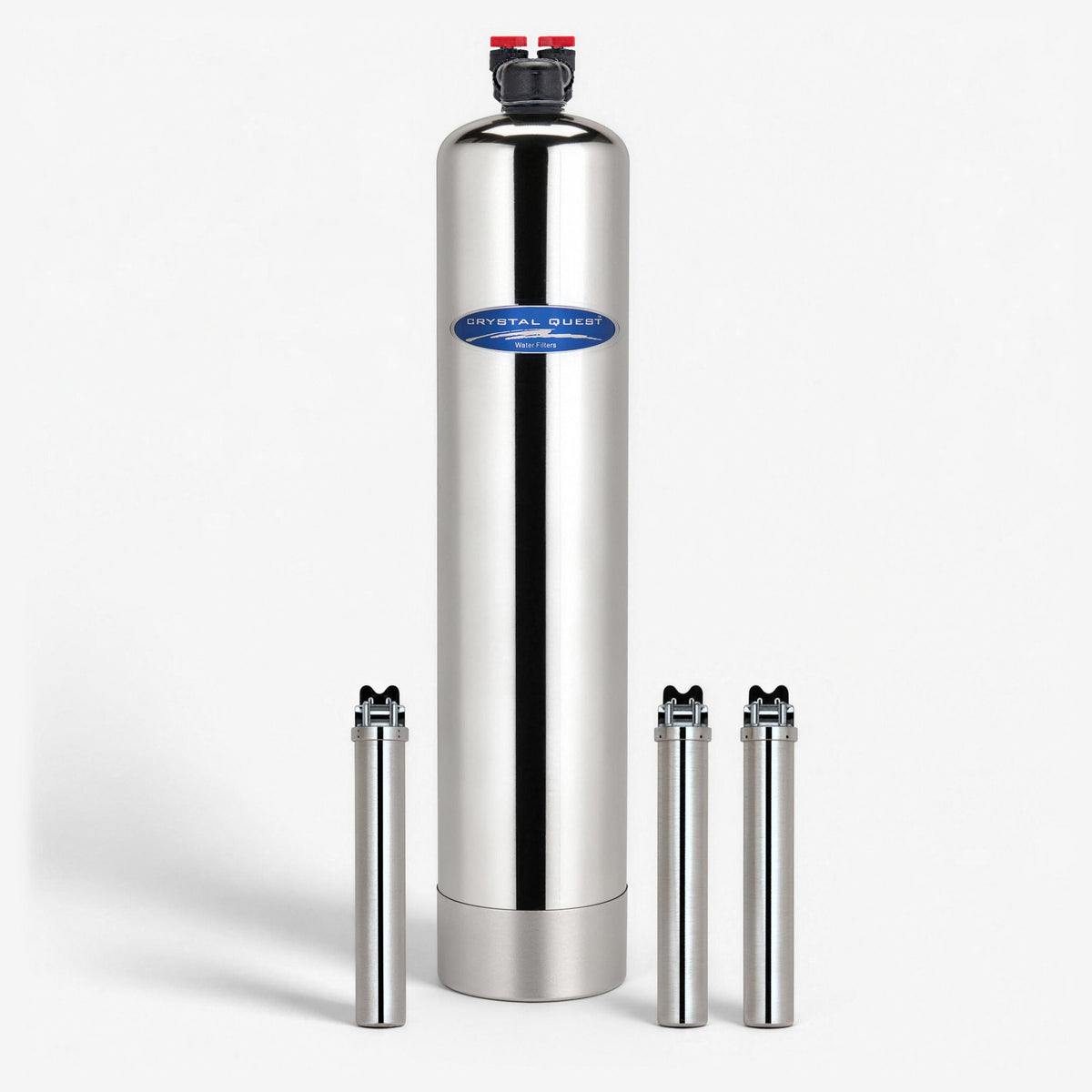 Salt-Free Water Conditioner, stainless steel tank with three stainless filter housings