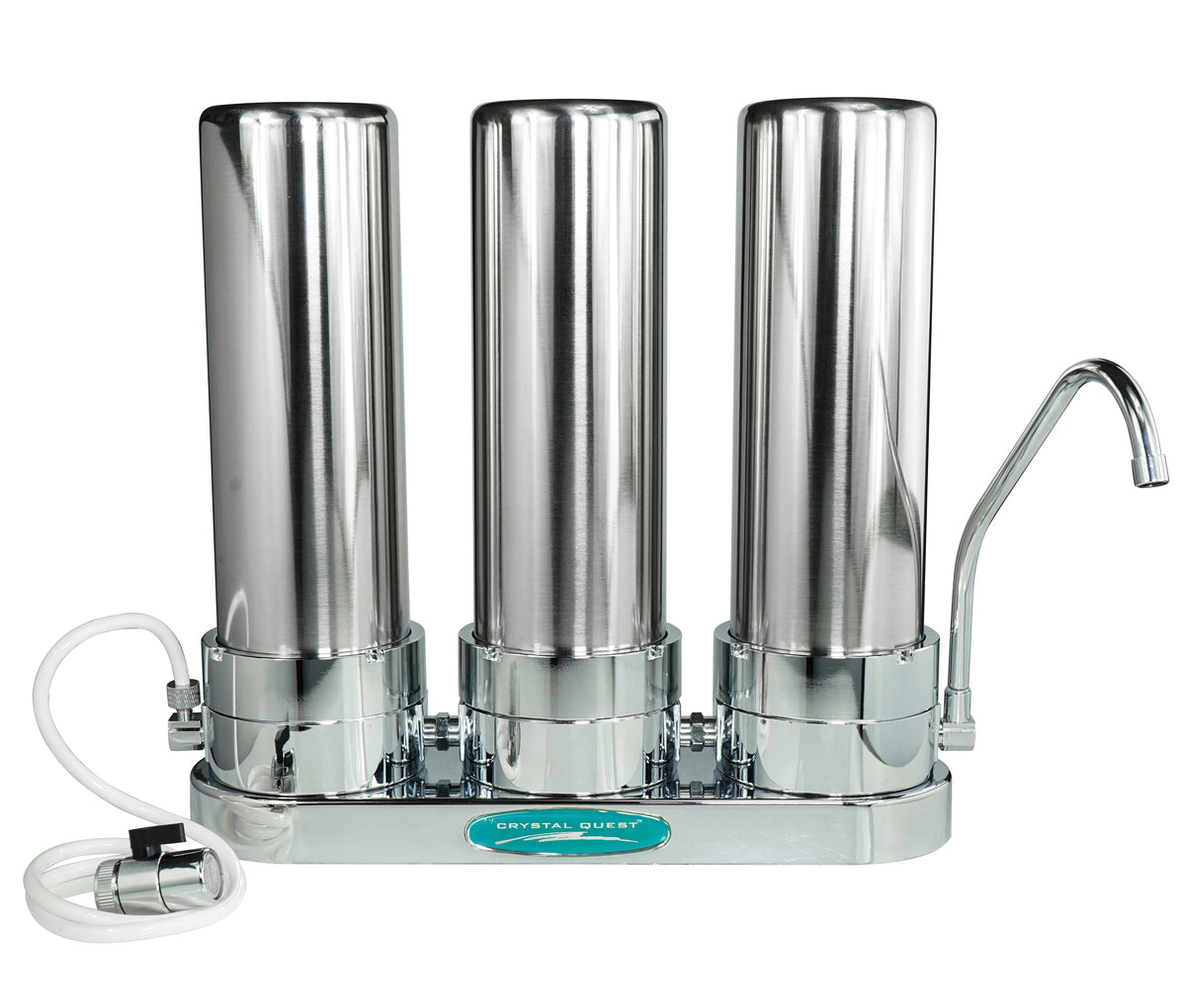 Triple / Stainless Steel Fluoride Countertop Water Filter System - Countertop Water Filters - Crystal Quest