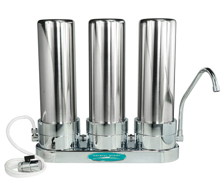 Triple / Stainless Steel Nitrate Countertop Water Filter System - Countertop Water Filters - Crystal Quest