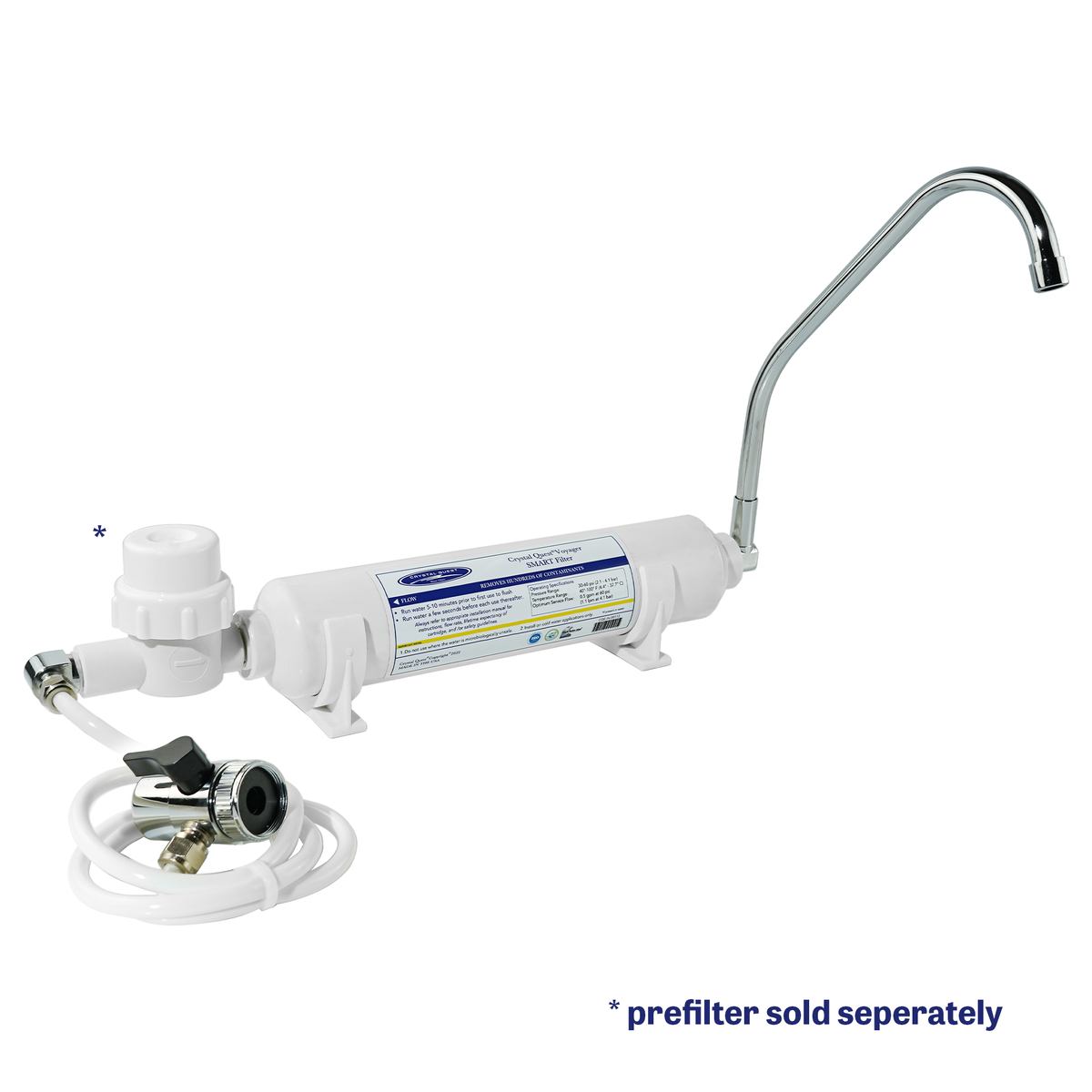 Voyager Countertop Water Filter, inline cartridge with spout, diverter hose and optional prefilter sold separately