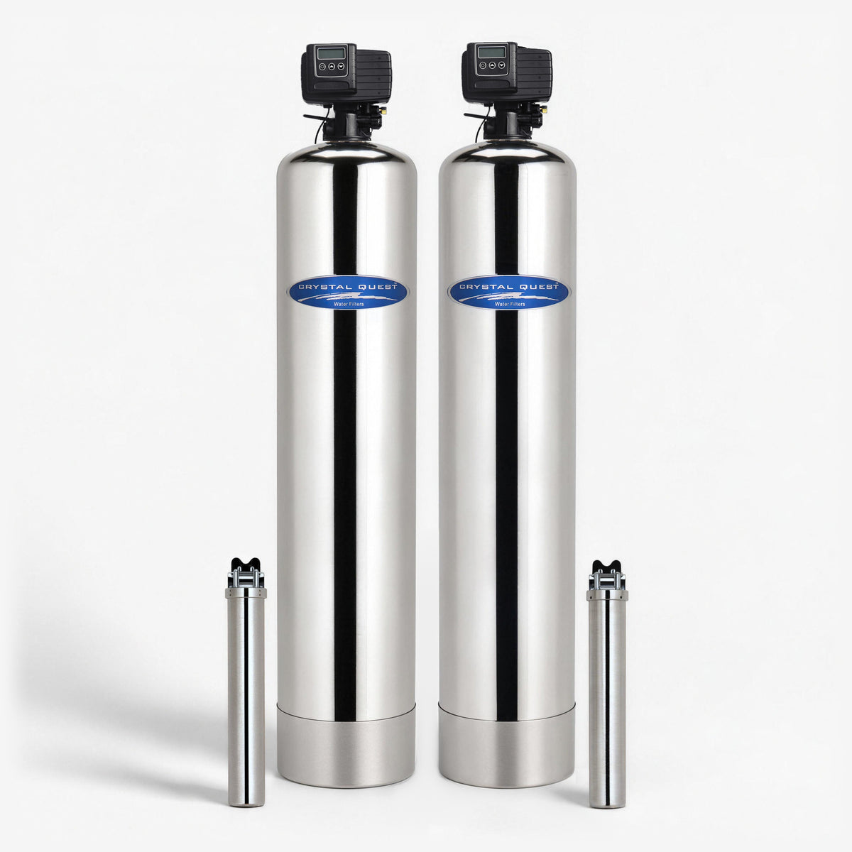 Arsenic Whole House Water Filter, with SMART filter in stainless steel, two stainless tanks with control heads and two slim housings