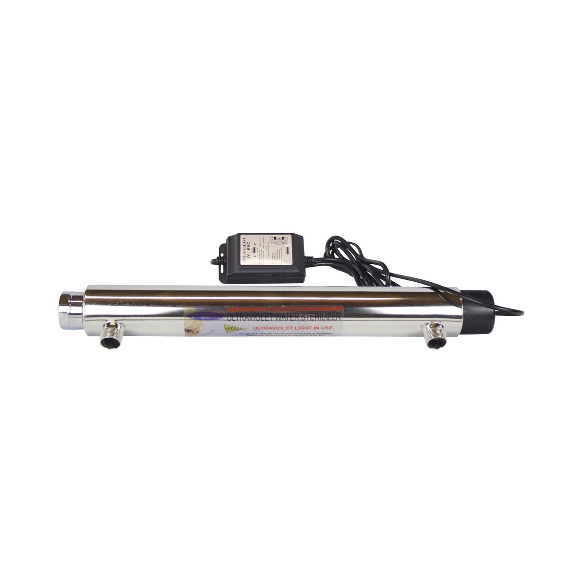 6 GPM Ultraviolet Water Sterilizer, stainless steel chamber with inlet and outlet ports and power ballast