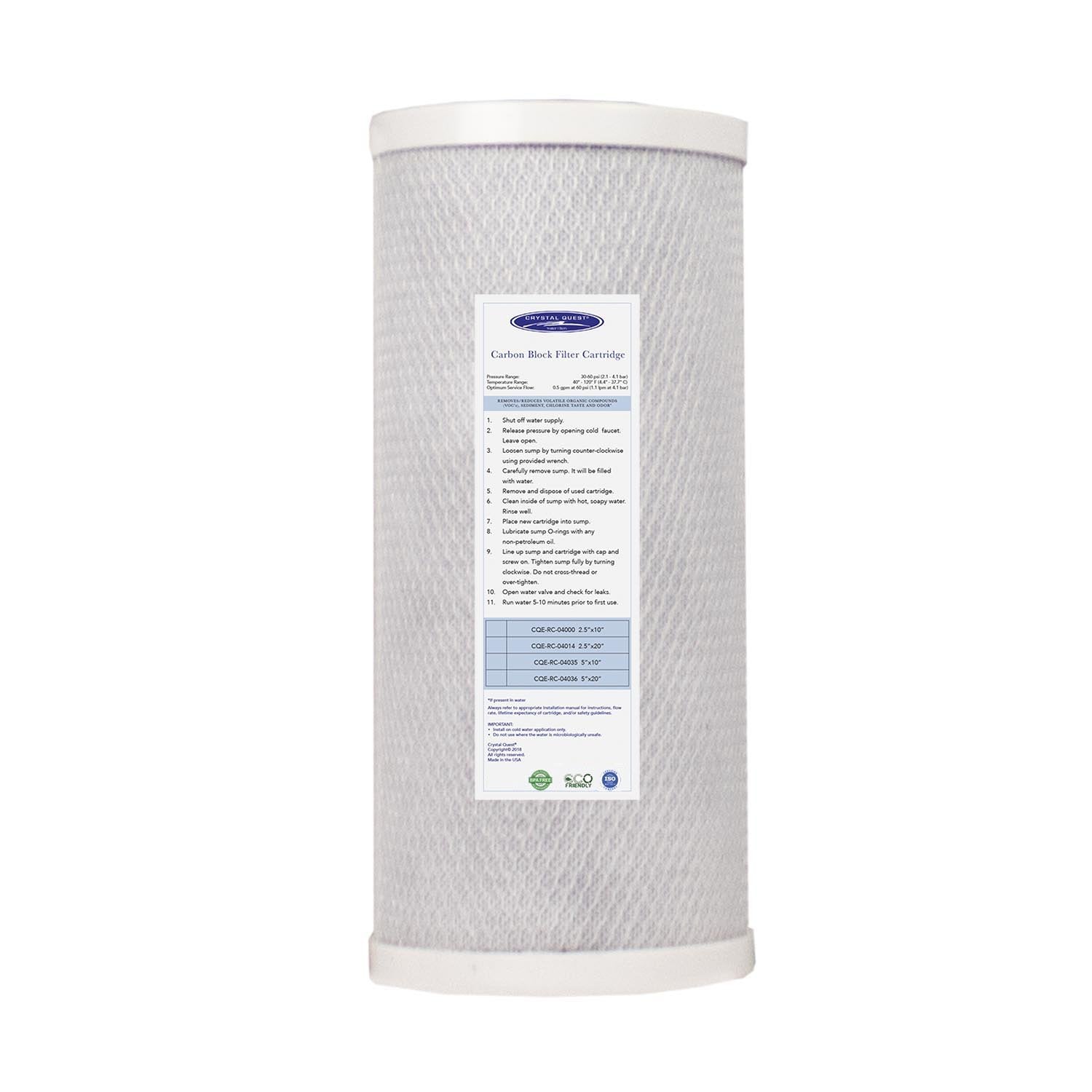 4-5/8" x 9-3/4" Coconut Based 5-Micron Carbon Block Filter Cartridge - Water Filter Cartridges - Crystal Quest