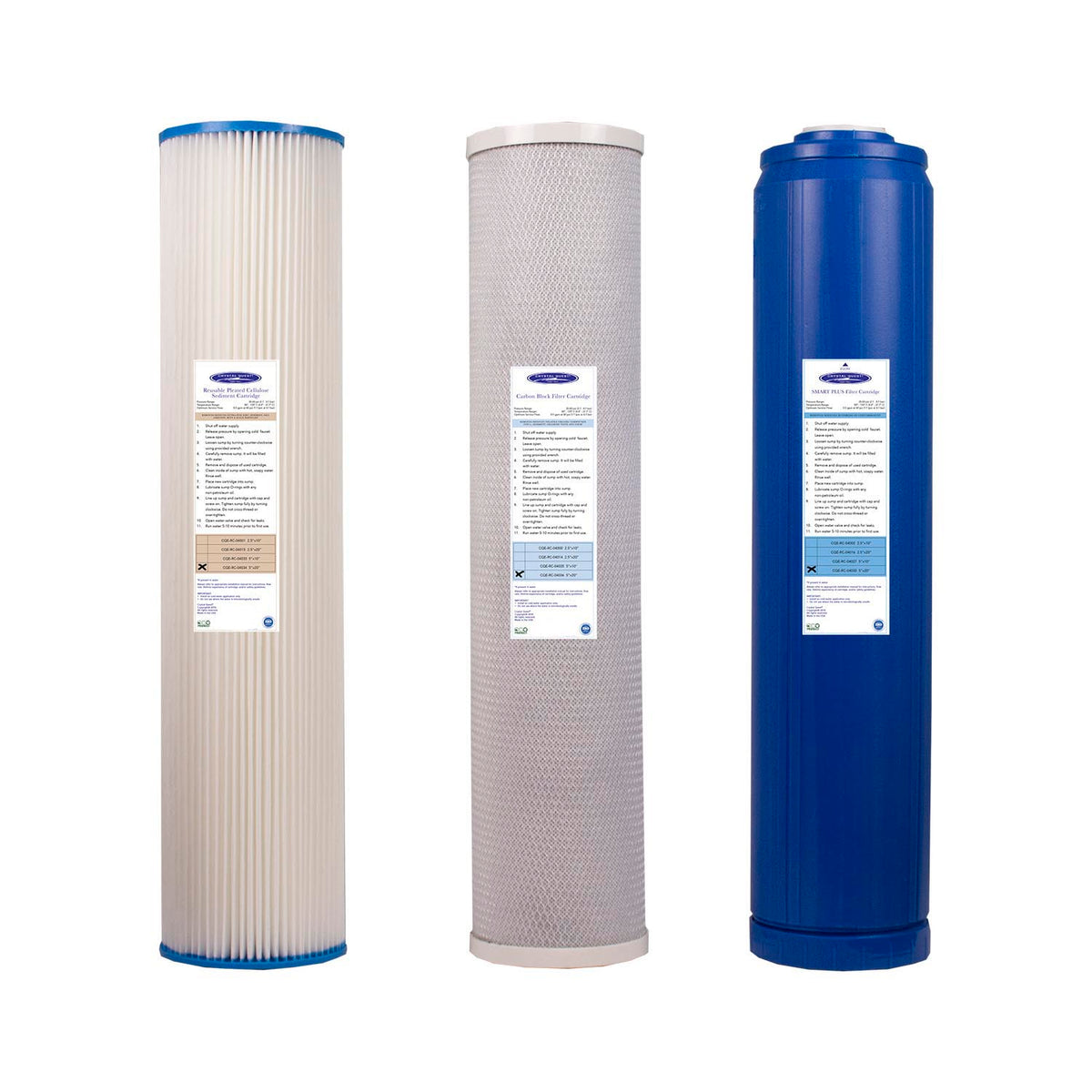 4000/5000 GPD Whole House RO Filter Pack, wide pleated sediment, carbon block and blue cartridges