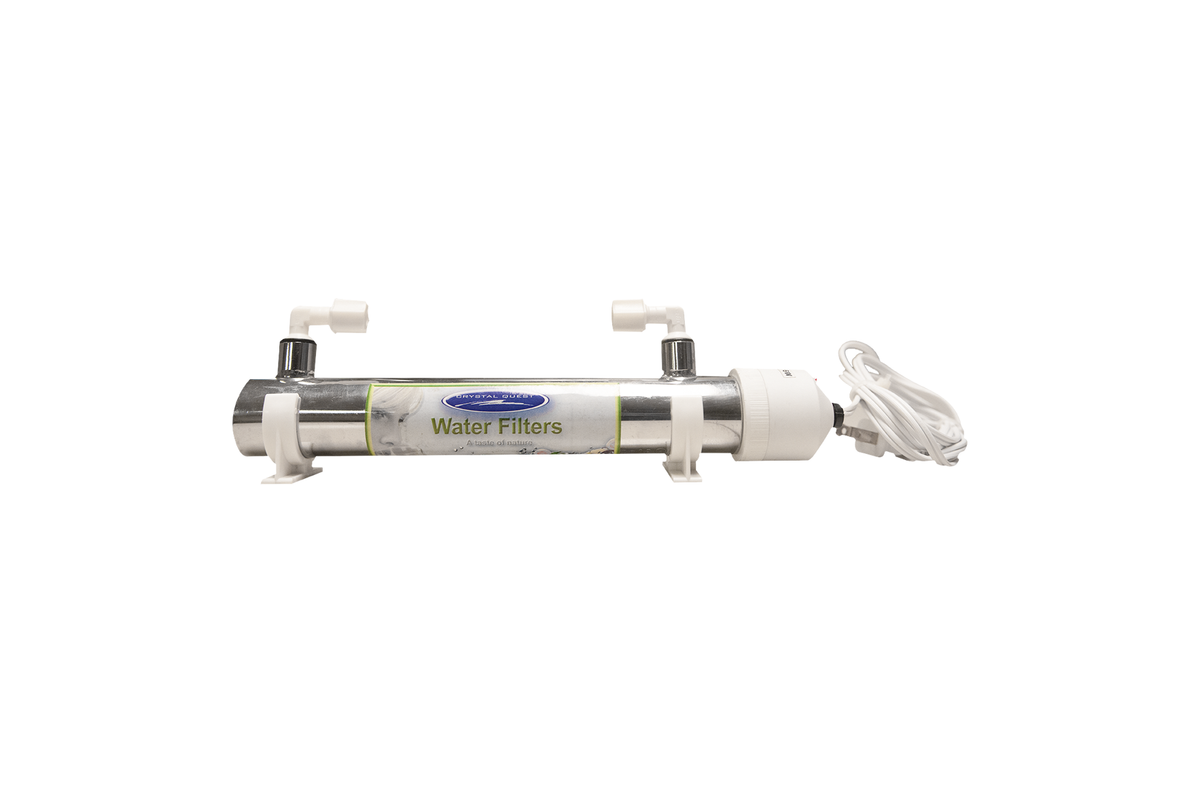 6 GPM Ultraviolet Inline Water Sterilizer, stainless steel chamber with mounting clips, fittings and power cord