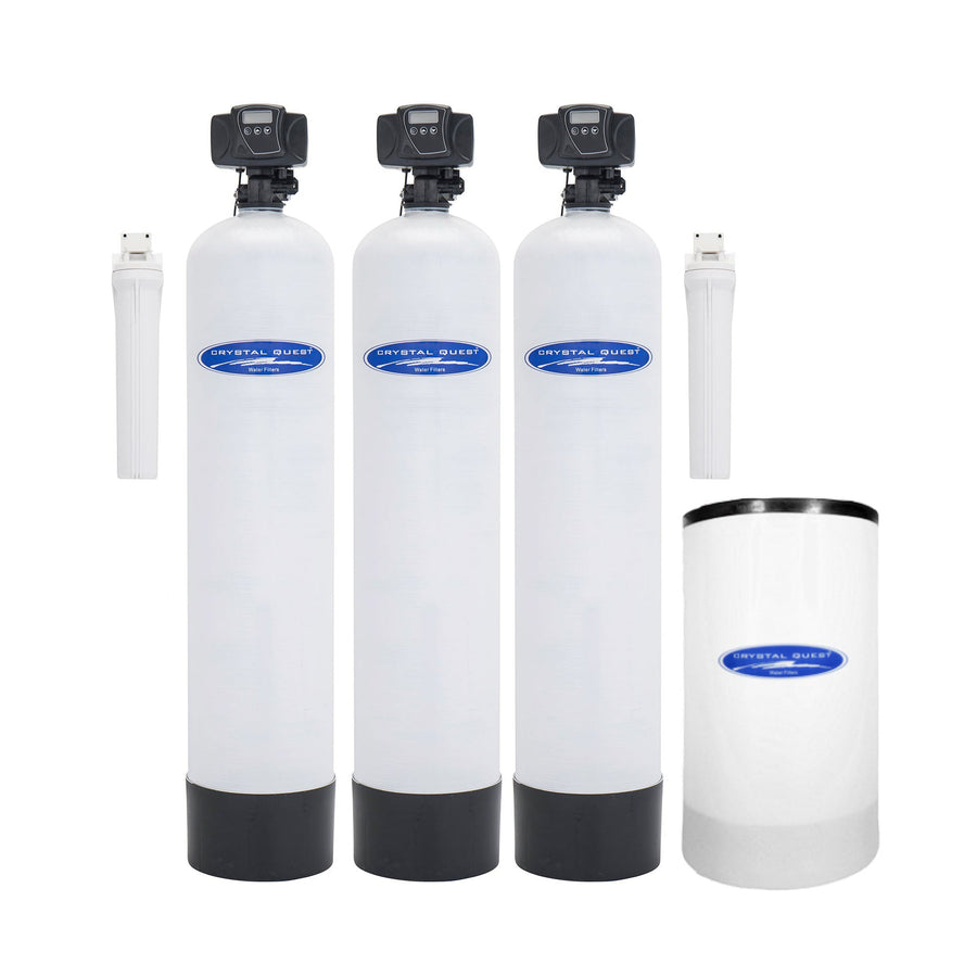 Sulfate Removal Whole House System, fiberglass, with SMART filter and softener: three tanks, brine tank, two housings