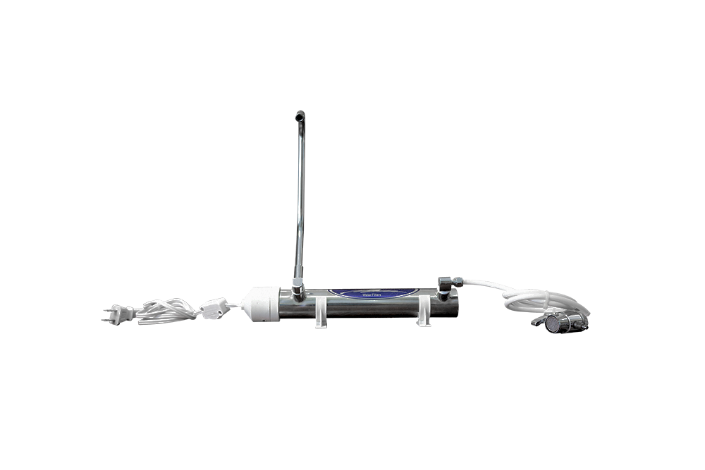1 GPM Countertop Ultraviolet Water Sterilizer, stainless UV chamber with spout, faucet adapter hose and power cord