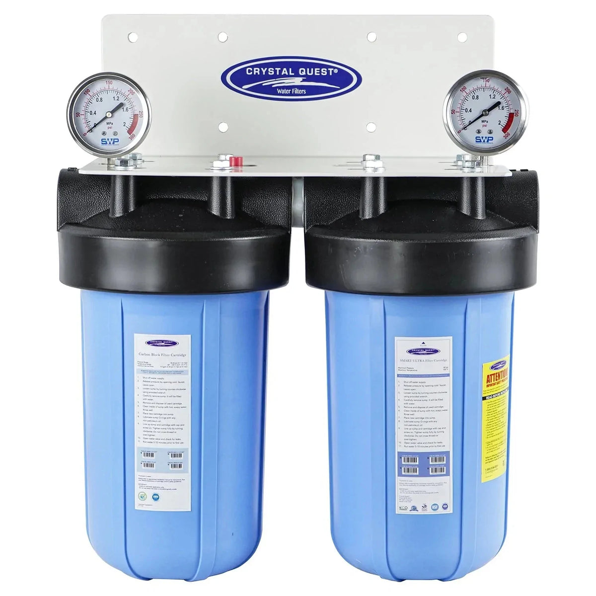 Double / 1" Compact Whole House Water Filter | Iron, Manganese, Sulfide Removal (2-4 GPM | 1-2 people) - Whole House Water Filters - Crystal Quest