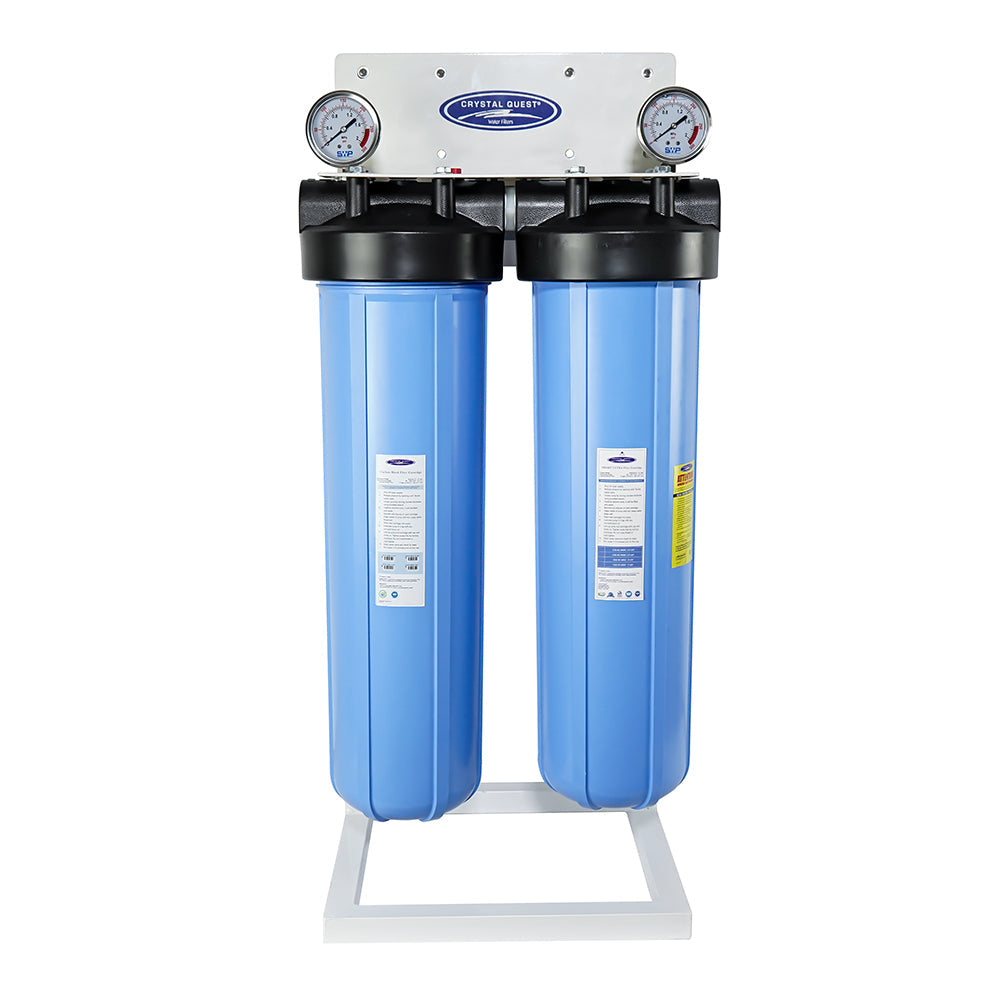 Double / 1" / With System Stand Big Blue Whole House Water Filter, Arsenic Removal (4-6 GPM | 1-2 people) - Whole House Water Filters - Crystal Quest